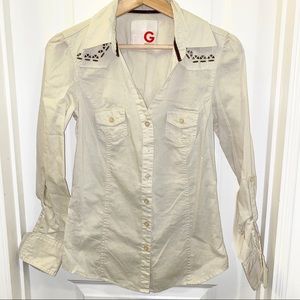 Guess Western Button Down Cream/Tan Shirt Small